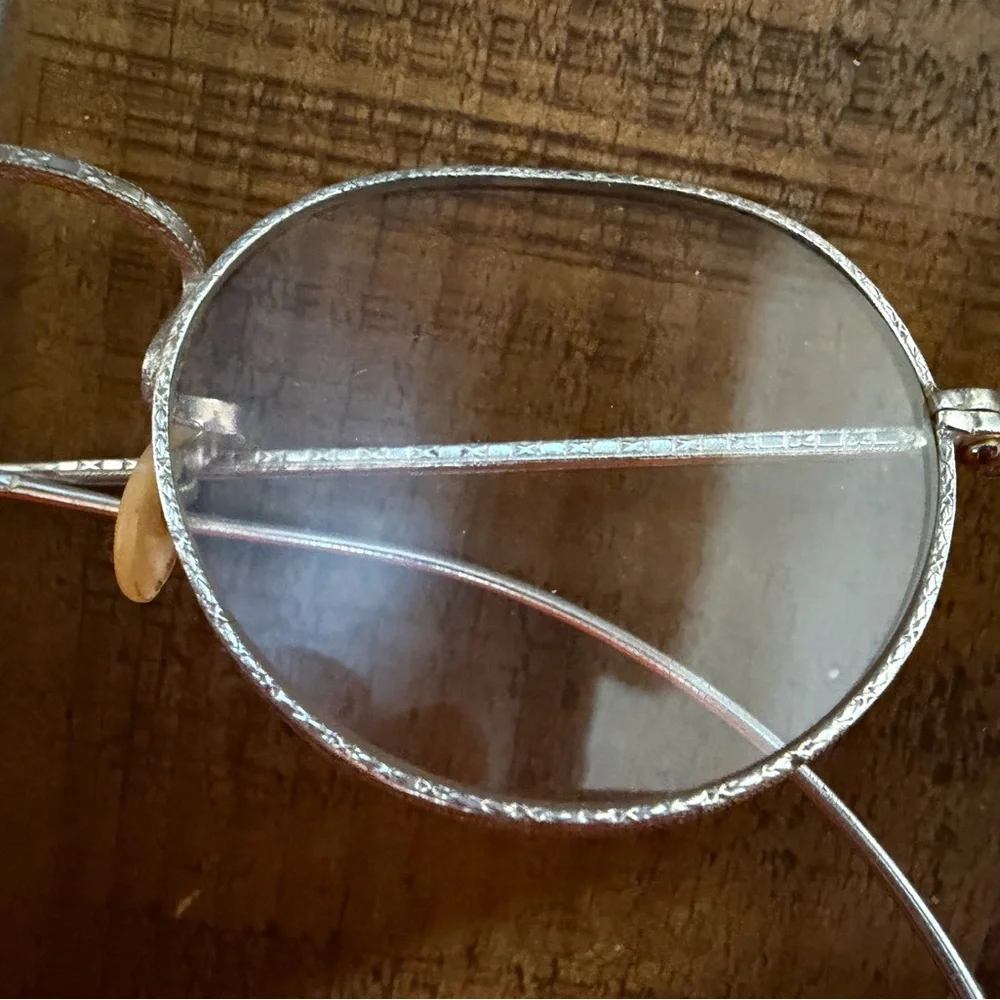 Vintage Silver Wire Rim Glasses Textured Metal USA